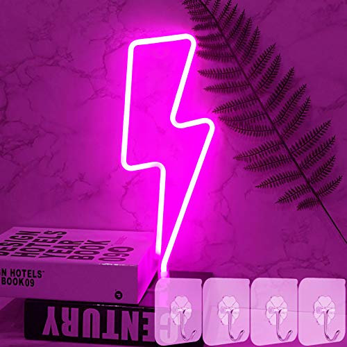 YIVIYAR Neonlicht LED Lightning Sign Leuchtreklamen Nachtlicht Pink Neon Sign Dekorative Lichter Wand Dekor für Geburtstagsfeier Jubiläum Valentinstag Geschenke Schlafzimmer Dekoration
