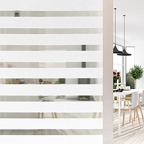 Shackcom Fensterfolie Streifen Sichtschutzfolie Fenster 90x400cm Milchglasfolie Selbsthaftend Sichtschutzfolie Statisch Haftend Anti-UV Dekorfolie für Büro Badezimmer Wohnzimmer-J003