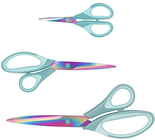 Schere, Scheren mit scharfen Klingen aus Titanium, Weiche Komfortgriffe, Geeignet für Haushalte, Büros und Schulen, 3 Stück(Blau)