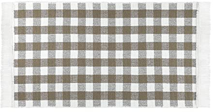 Küchenläufer Beige Kariert 50 x 100 cm aus 100% Baumwolle • Küchenläufer waschbar und robust • Teppich für Küche, Flur, Wohnzimmer - Indoor und Outdoor