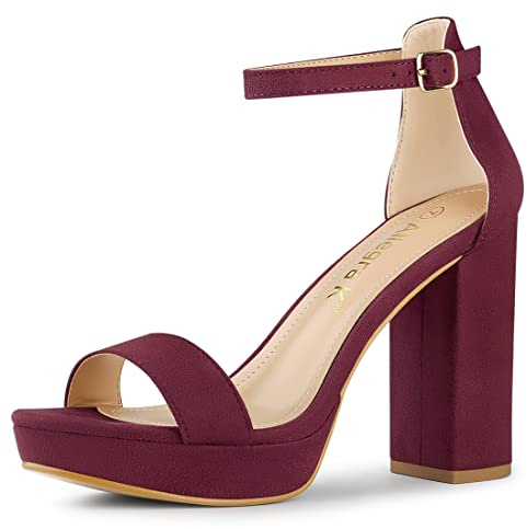 Allegra K Damen Plateau-Sandalen mit hohem Absatz, Knöchelriemen, klobige Ab, Burgunder, 10.5