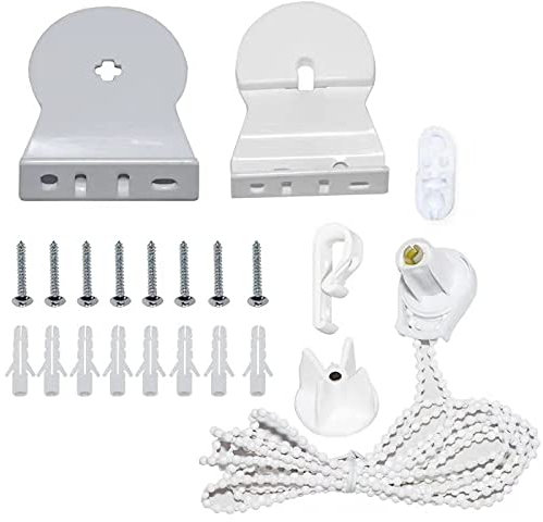 Roller Blind Fittings Kit 22pcs, 25mm Roller Blind Spares With METAL Brackets, Child Safety Clips, Bead Chain and Screws for Curtain Rods Windows Replacement Repair