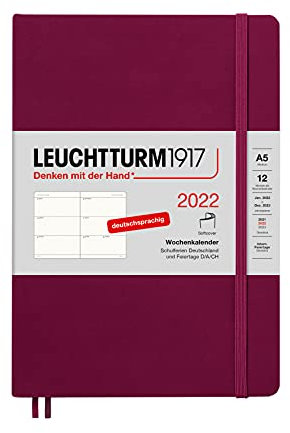 LEUCHTTURM1917 363607 Wochenkalender 2022 Softcover Medium (A5), 12 Monate, Port Red, Deutsch