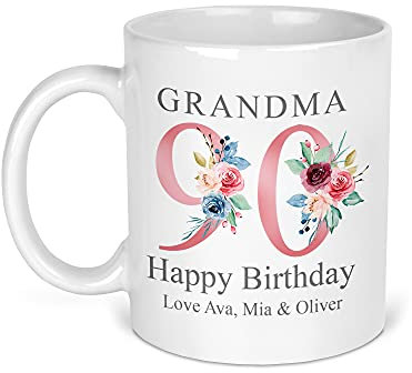 90th Birthday Gift for Women, Personalised Mug/Cup, Floral Design, Add Name, Birthday Gift for Mum, 1931