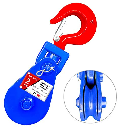 YATOINTO 2 ton Snatch Block with Hook, 3 Sheave 3/8 Inch Wire Rope Snatch Block, 4400lbs Snatch Pulley for Rollback Wrecker Car Hauler Winch