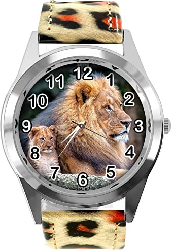TAPORT Runde Armbanduhr mit Leopardenmuster für Löwen-Fans