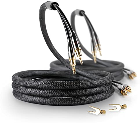 SKW Un par Cable de altavoz con conectores banana, 4N OFC - trenzado de nailon - cable de altavoz de para cine en casa, amplificadores, altavoces, sistemas de alta fidelidad - 2,5 m