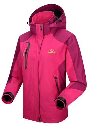 donhobo Jacken Damen Outdoorjacke Wasserdicht Windjacke Leicht Wanderjacke Atmungsaktiv Funktionsjacke Softshell Regen Übergangsjacke mit Kapuze (Rose Rot, XXL)