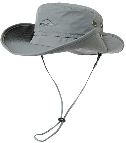 Comhats UPF 50 Sonnenhüte mit breiter Krempe, Sommer-Mesh, UV-Schutz, Safari-Hut, zum Angeln, Wandern, Boonie-Hüte mit Kinnriemen, wasserdicht und atmungsaktiv Hellgrau M/L