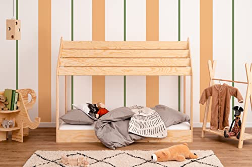 smartwood Hausbett Bodenbett Moon M Kinderbett 90x200 mit Lattenrost - Montessori Hausbett für Jungen und Mädchen - Holzbett und Lattenrost für Kinder - 200x90