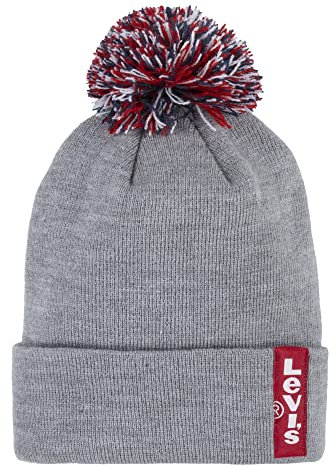 Levi's Unisex-Kinder Beanie-Mütze, Dunkelgrau meliert/rot, Einheitsgröße