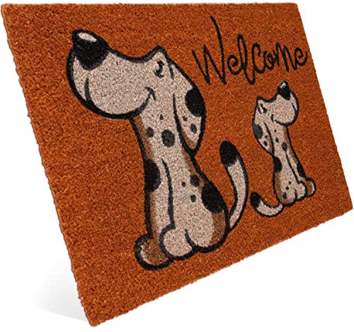 Entrando Fussmatte aus Kokos 40x60 cm - 20 Stillvolle Motiven - für außen, robust, rutschfest - ideal für überdachte Haustür (Hunde & Welcome)