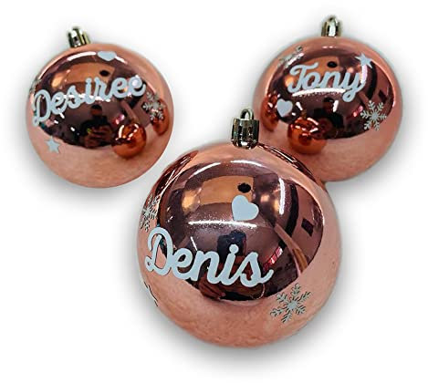 Set di 3 Palline di Natale Oro Rosa Gold Lucide personalizzate con nome natale Idea Regalo Buone Feste Buon Natale addobbi natalizi festività ghirlande Decorazioni casa Albero Presepe cuore stella