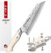 HEZHEN 18,7CM Santoku Messer, Kochmesser aus Damaszenerstahl mit Hohem Kohlenstoffgehalt, Messer Japanisch Stil Elfenbeinweiß G10 Griff