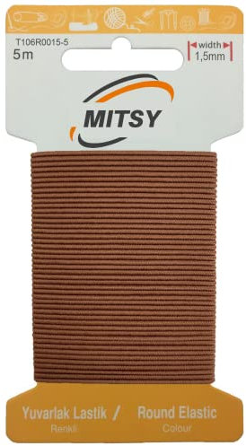 MITSY Reißfeste Rund Gummiband Gummikordel Gummibänder zum Nähen Breit 1.5 mm 5 m Braun Stark Rundgummi Gummilitze für Hosengummi Haushalt DIY Handwerk Stoffe zum Nahen