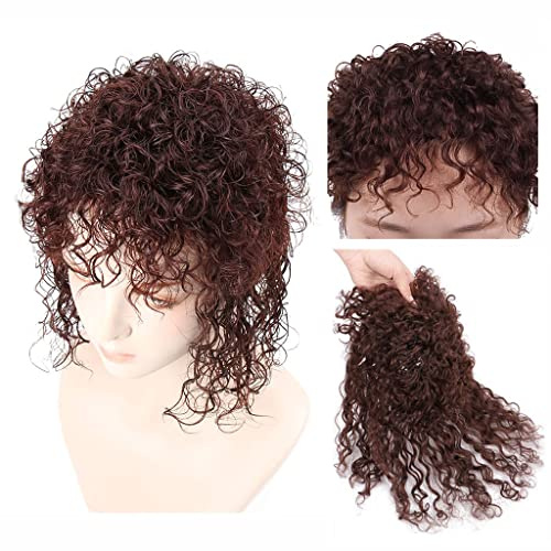 Toupet da donna con clip, capelli umani ricci, 15 x 15 cm (30 cm, marrone)