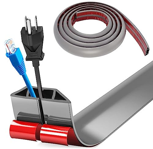 Bocguy Cache Cable Sol, Petit Canal de câble Flexible, 3.0M x 4cm Goulotte Passe Cable Sol Silicone, Cache Fil Électrique Sol Auto-Adhésif Facile à Couper Montage pour Tous Les Câbles (Gris-Arrondi)