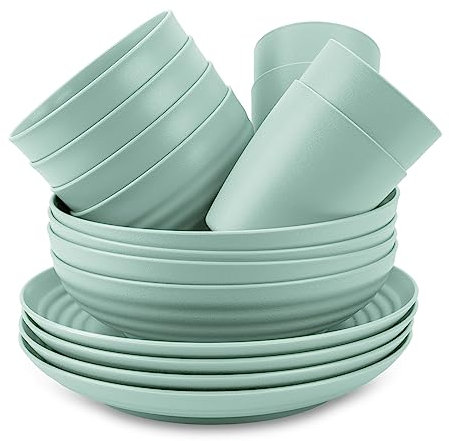 Juego de 16 Piezas de Vajilla en Plastico Duro Reutilizables e Irrompibles para Fiestas y Eventos. Classic Verde (Vajilla 16 pzs.)
