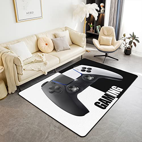 Loussiesd Gamer Dekorative Modern Teppich,Gaming Gamepad Quadratische Outdoor Teppich für Sofa Schlafzimmer Wohnzimmer,Moderne Spielkonsole Controller Schwarz und Weiß Dekorative Teppiche 100x150cm