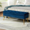HULALA HOME Velvet Cream Ottoman Storage Bench Upholstered Weight Bench Work Bench With Gold Legs & Nailhead Trim Footstool With Storage For Entryway Living Room Dining Room, Navy