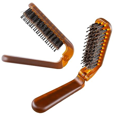 Cepillo de pelo plegable portátil, 2 piezas, cepillo de cerdas de jabalí, masaje de viaje desenredante y secado rápido para mujeres y hombres