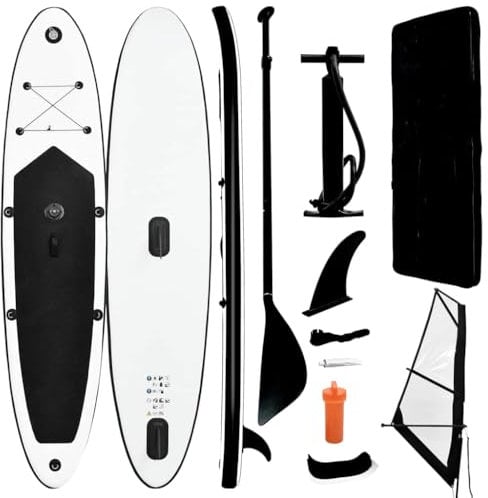 vidaXL Aufblasbares Stand-Up-Paddleboard Set mit Segel Schwarz Weiß