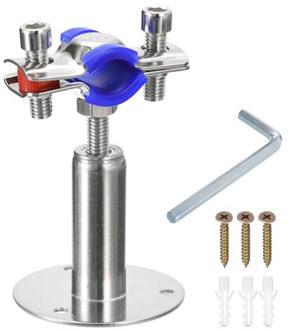 Sourcing Map Stainless Steel Pipe Support - Adjustable Clamp Pipe Strap - Fit for Dia 15-19mm Pipe Tube - Wall & Ceiling Mount - Silver