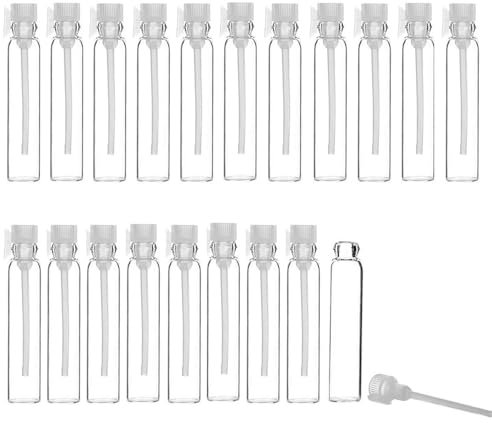 20Pcs 1ml Empty Perfume Sample Bottles Essential Oil Test Tube Bottle Mini Glass Refillable Sample Vial Containers for Aromatherapy, Fragrance and Liquid - White cap