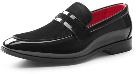 Bruno Marc Men's Tuxedo Patent Loafers Classic Velvet Slip-on Dress Shoes,Size 12,Black,SBLS2407M