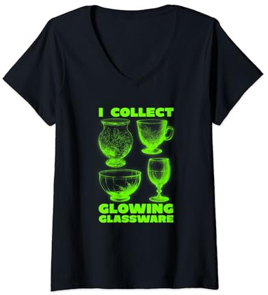 Womens I Collect Glowing Glassware Green Glowing Uranium Glass V-Neck T-Shirt