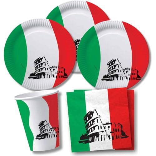 Partyset Italien für 20 Gäste - Teller, Becher und Servietten von DH-Konzept // Italien Dekoration