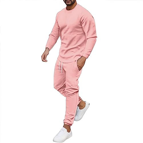 Gefomuofe Survêtement d'été pour homme, 2 pièces, col rond, survêtement, loisirs, pantalon de sport court hawaïen, streatwear, Rose, L