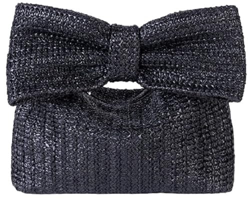 Generic Straw Purse for Women,Bow Straw Clutch Purses and Handbags, Summer Handmade Woven Beach Bag for Party Wedding Vacation, Black