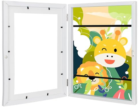A4 Bilderrahmen Kinderzeichnungen,kinder kunst bilderrahmen zum öffnen, A4 aufklappbar Frontöffnung Bilderrahmen Kinderbilder,Befüllbarer Wechseln Kunstfotorahmen für Kinderzeichnungen (weiß, 1pc)