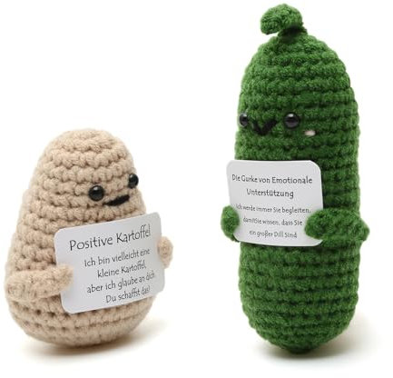 Emotional Support Pickle, 2 Stück Gute Besserung Geschenke Motivationsgeschenke Gehäkelte Kuscheltiere Kinder Erwachsene Mutmacher Geschenk Frau (Pickle & Positive Potato Deutsch)