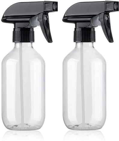 Teyssor Botellas pulverizadoras de agua, 2 paquetes, sin BPA, 300 ml, recipientes de plástico rellenables, botella de spray pequeña con boquilla ajustable para cabello, cocina y limpieza