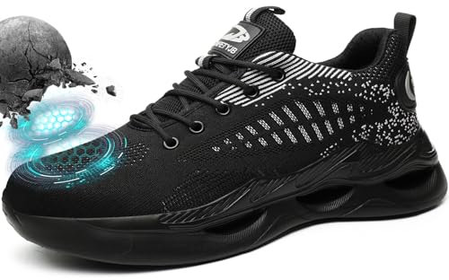 Sicherheitsschuhe Herren Wasserdicht Leicht Safety Shoes for Men Herren Damen mit Stahlkappe Leicht Safety Shoes Sportlich Schutzschuhe Atmungsaktiv rutschfest Schuhe Sneaker 46 EU