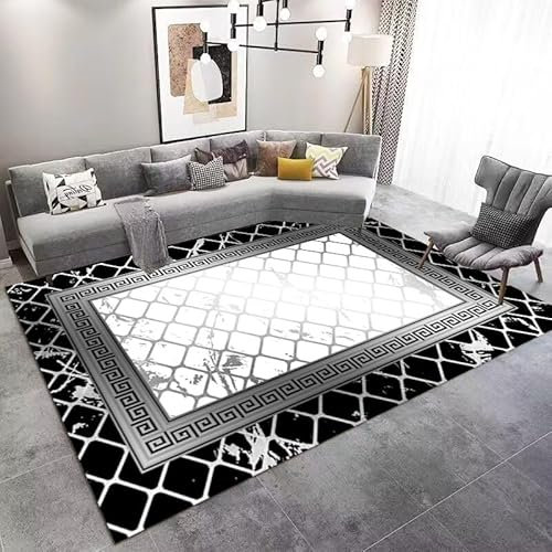 Teppich Weiß Grau Flauschig Kurzflor,Mikrofaser Super Weich,Anti-Rutsch,Waschbar,Teppich Webteppich Für Wohnzimmer,Flur,Schlafzimmer Teppichläufer 120X160Cm