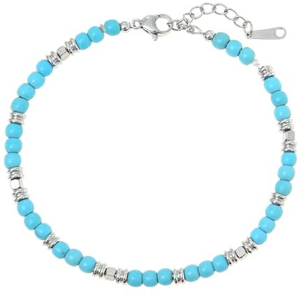 Made by Nami Perlen Armband Herren Verstellbar mit türkisen und silbernen Perlen Wasserfester Schmuck Männer (Türkis)