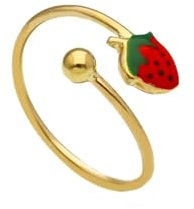 generico ANELLO IN ORO GIALLO 18K, 750, DA BAMBINA, A FILO, CON FRAGOLA ROSSA SMALTATA DA 5 MM.