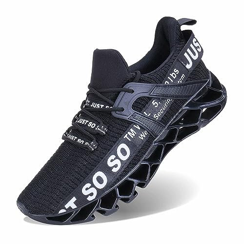 JSLEAP Laufschuhe Herren Sportschuhe Laufschuhe Turnschuhe Leichte Atmungsaktiv rutschfeste Sportschuhe Gym Fitness Outdoor Schuhe Fashion Straßenlaufschuhe 2 Schwarz,Größe 41 EU/255 CN