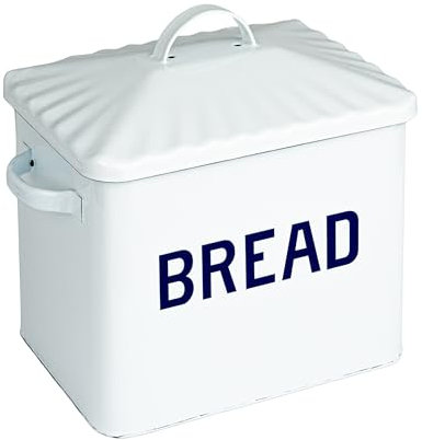 Creative Co-Op Chic Farmhouse Enameled Bread Box, White and Navy