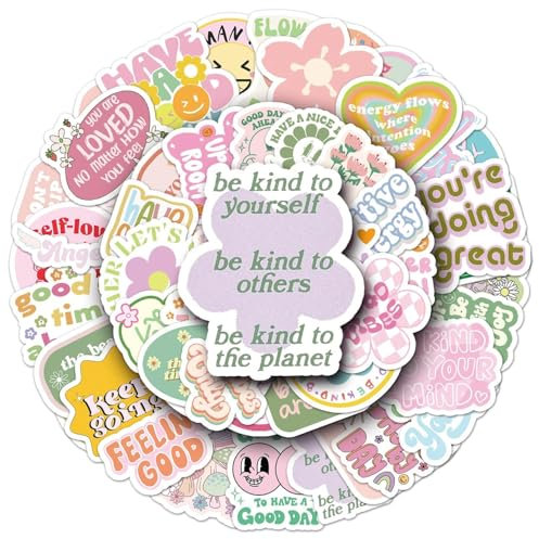 50 PCS Motivational Stickers for Scrapbooking, Emotion Stickers for Adults, Wellbeing Sticker Kids, Waterproof Vinyl Sticker for Water Bottles, ReminderStickers for Journal Laptop Guitar Skateboard