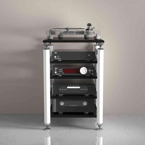 YQMHEZ Schwebende Regale aus Holz, Standhalterung for Audio- und Videomedien, AV-Schrank mit offenem Ende, for DVD-Player, Spielekonsolen, Kabelboxen, TV-Zubehör(White+Black,5 Tier)