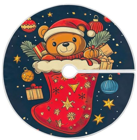 Base per albero di Natale rossa da 90 cm, motivo a forma di simpatico orsetto, copertura rotonda per Natale, vacanze, feste, decorazione per la casa