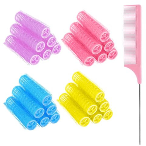 CPJJ Bigoudis Auto-Agrippants Bigoudis Autogrippants de Coiffure de Salon Rouleaux à Cheveux Rouleaux Ventilés de Coiffure de Salon avec 1 Paquet de Peigne à Queue de rat Bigoudis, 25 pièce