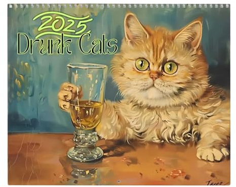 Walopola Trinkender Katzenkalender 2025, süßer Kalender 2025 | Niedlicher Katzen-Trinkwein-Wandkalender,Vertikaler Kalender als Heimdekoration, 12-Monats-Familienplaner für Kinder und Erwachsene