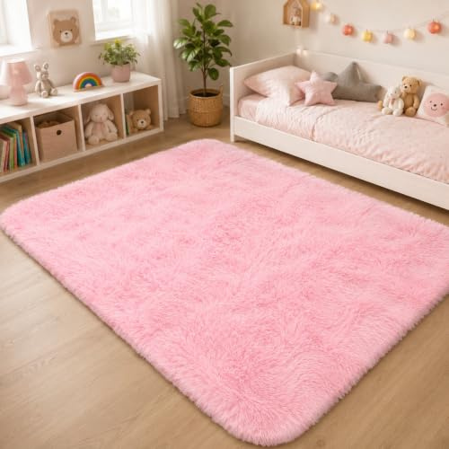 BEIMO Hochflor Teppich Flauschig LightPink Teppich Wohnzimmer 160x230CM Teppiche Schlafzimmer Anti-Rutsch Bettvorleger Teppiche Weich rutschfest für Kinderzimmer
