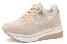 QUEEN HELENA Sneakers Platform Scarpe da Ginnastica con Zeppa Casual Donna X32-16 (Beige, Sistema Taglie Calzature EU, Adulto, Donna, Numero, Media, 40)