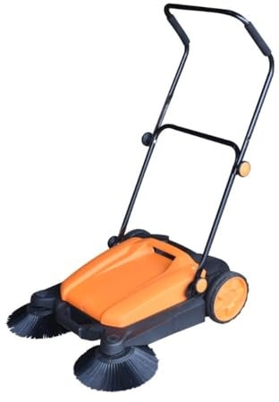 JAZGOT Manuelle Kehrmaschine MS18. 680mm Kehrbreite, zwei rotierende Bürsten, verstellbare Griffhöhe, Gummiräder, leicht entnehmbarer Staubbehälter